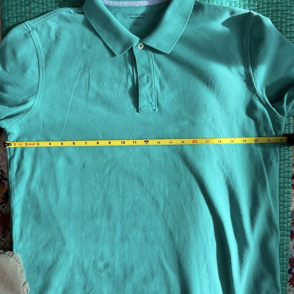 Vintage Lands End Polo Men L Turquoise Blue Made In USA Short Sleeve Shirt Faded - Picture 3 of 14